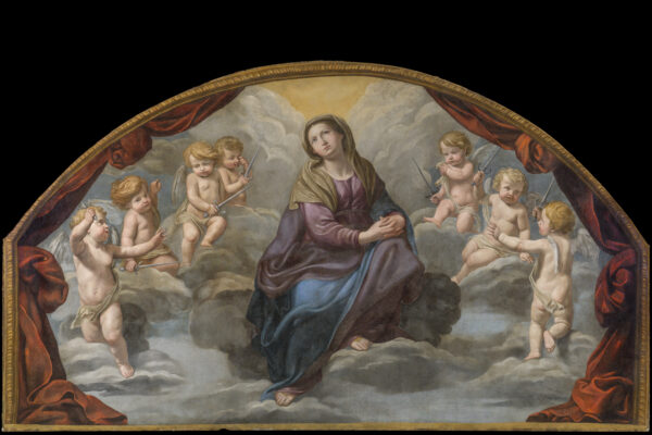 Vierge entourée de sept anges de l’Apocalypse avec des poignards, huile sur toile