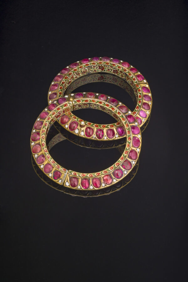 Pair of Burmese Ruby and Diamond bracelets in Gold.
